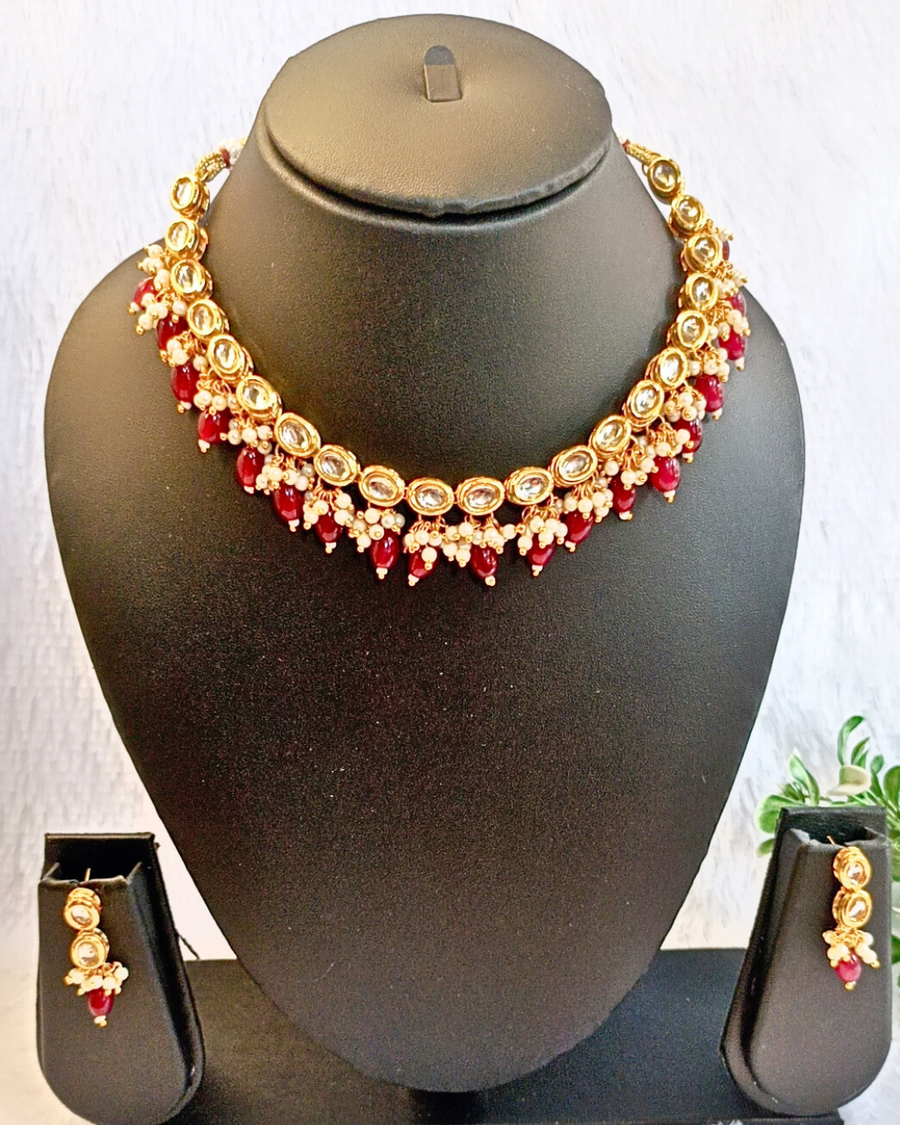 Maroon Beads kundan necklace